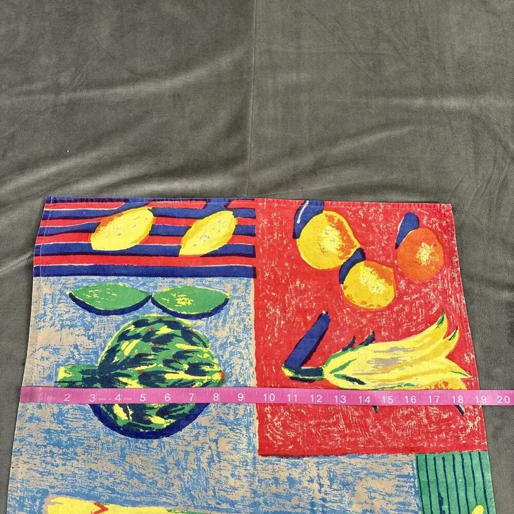 Vintage Abstract Fruit & Veggies Cloth Napkins Set of 8 - Cotton- 18 x 19